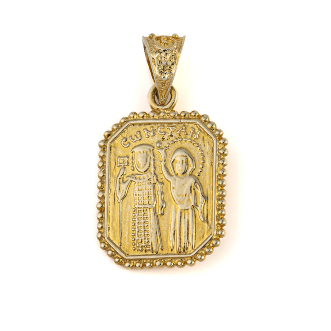 Constantinato Rectangle Pendant with Turquoise - Gold 14K