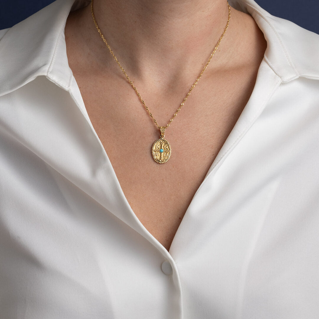 Constantinato Oval Pendant with Turquoise - Gold 14K