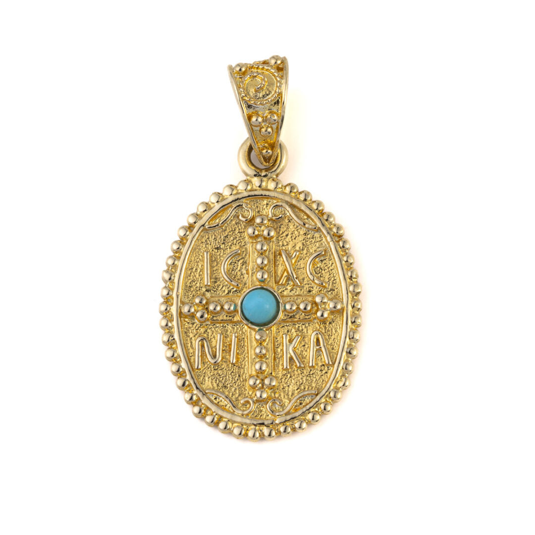 Constantinato Oval Pendant with Turquoise - Gold 14K