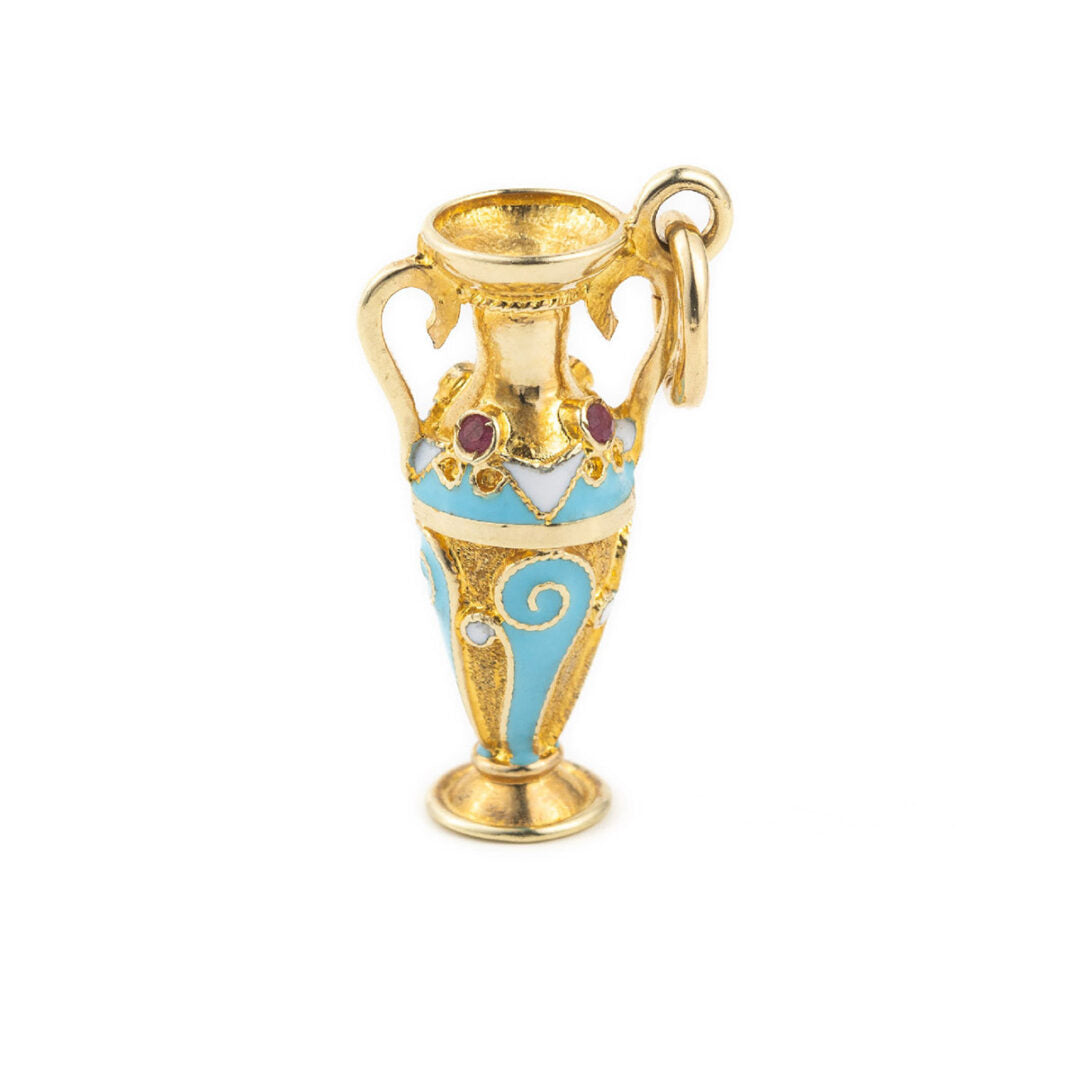 14k Gold Pendant Amphora with enamel — Green