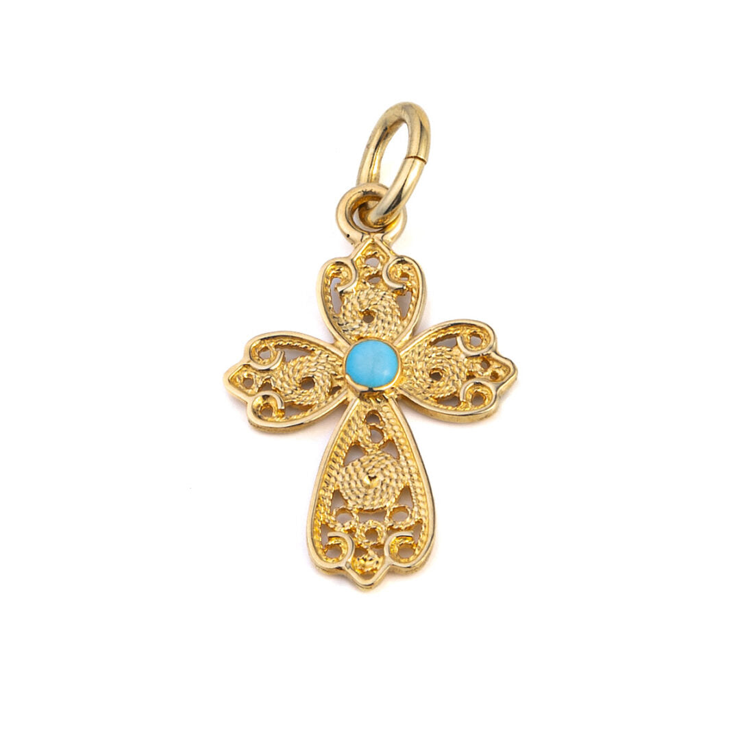 18K Gold and Turquoise Enamel Byzantine Cross