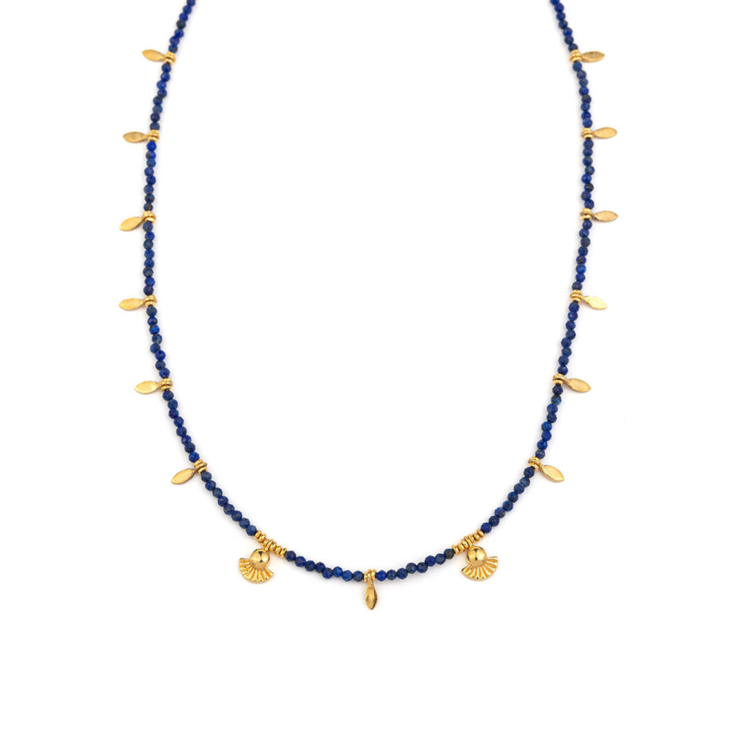 925 Sterling Silver and Gold Plated Necklace with Lapis Lazuli Beads