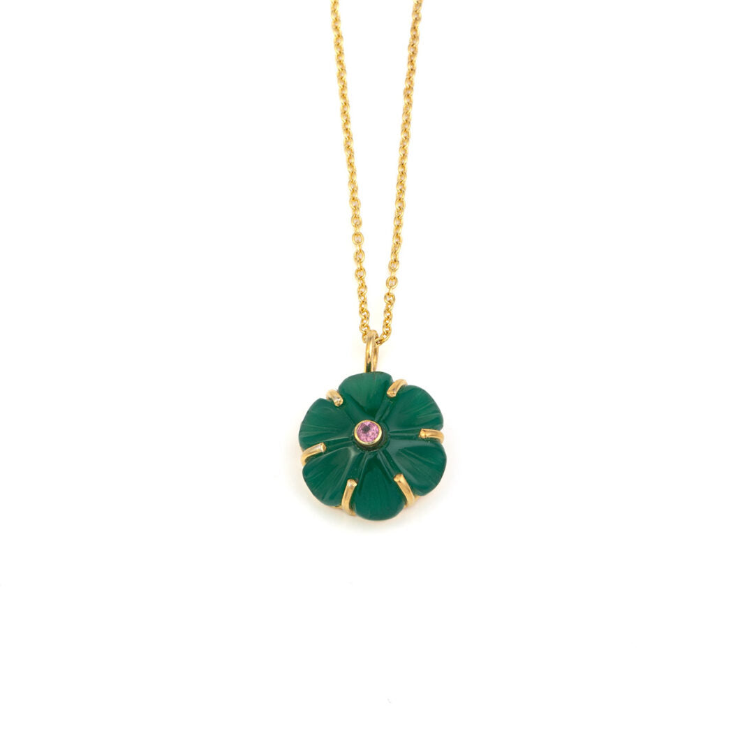 Green Onyx Necklace - 925 Sterling Silver and Gold Plated