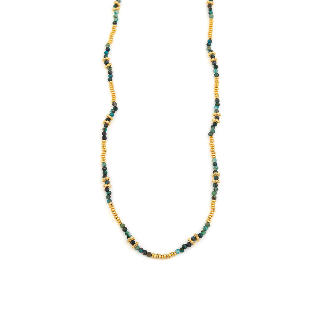 925 Sterling Silver and Gold Plated Necklace with Chrysocolla Beads