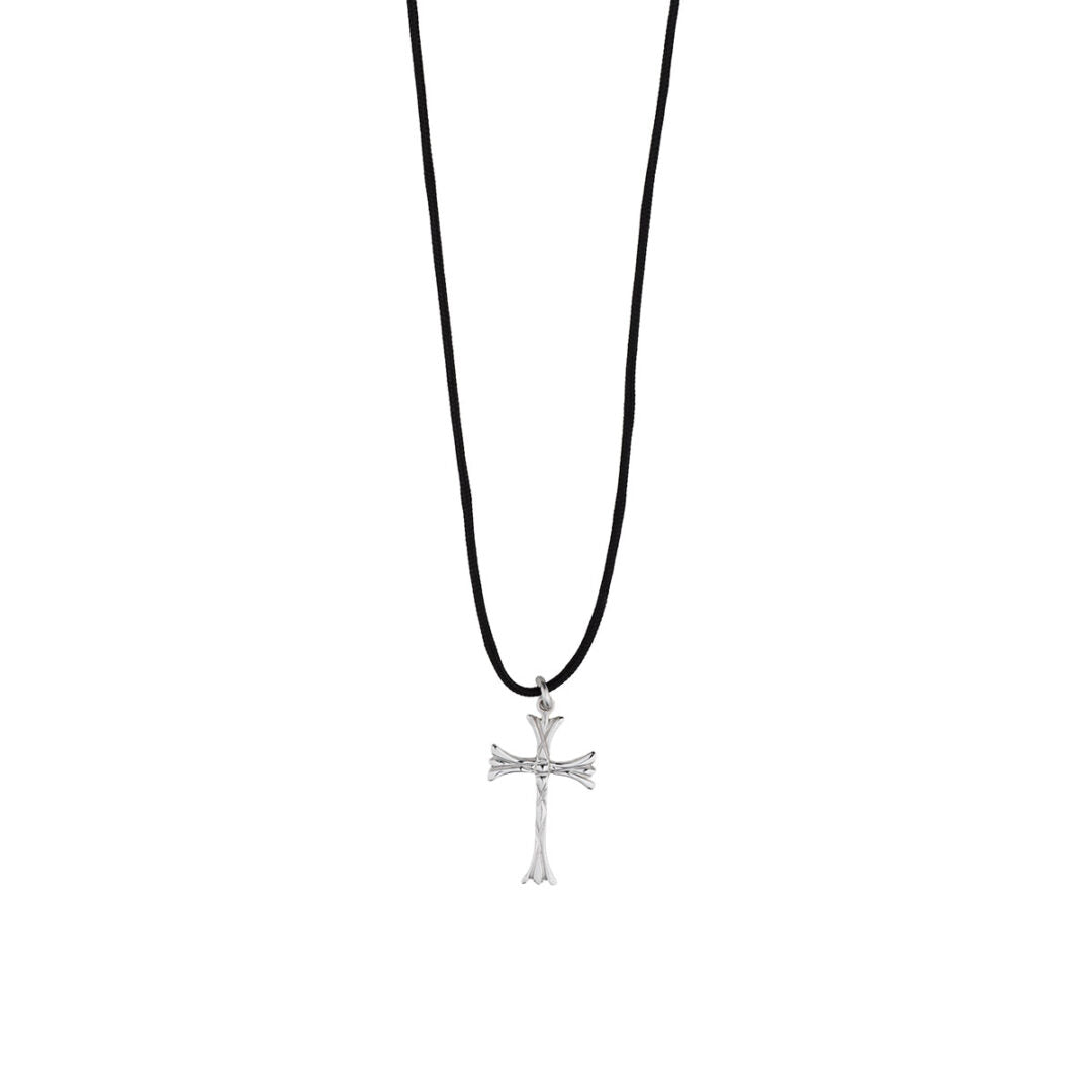 Faith Cross Cord Necklace - 925 Sterling Silver