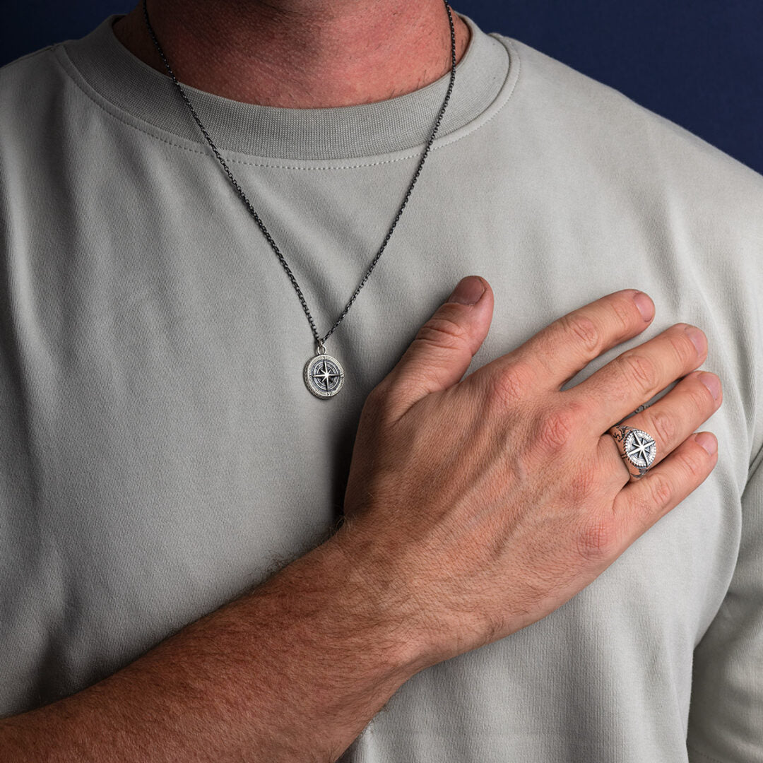 Men’s Silver Compass Pendant