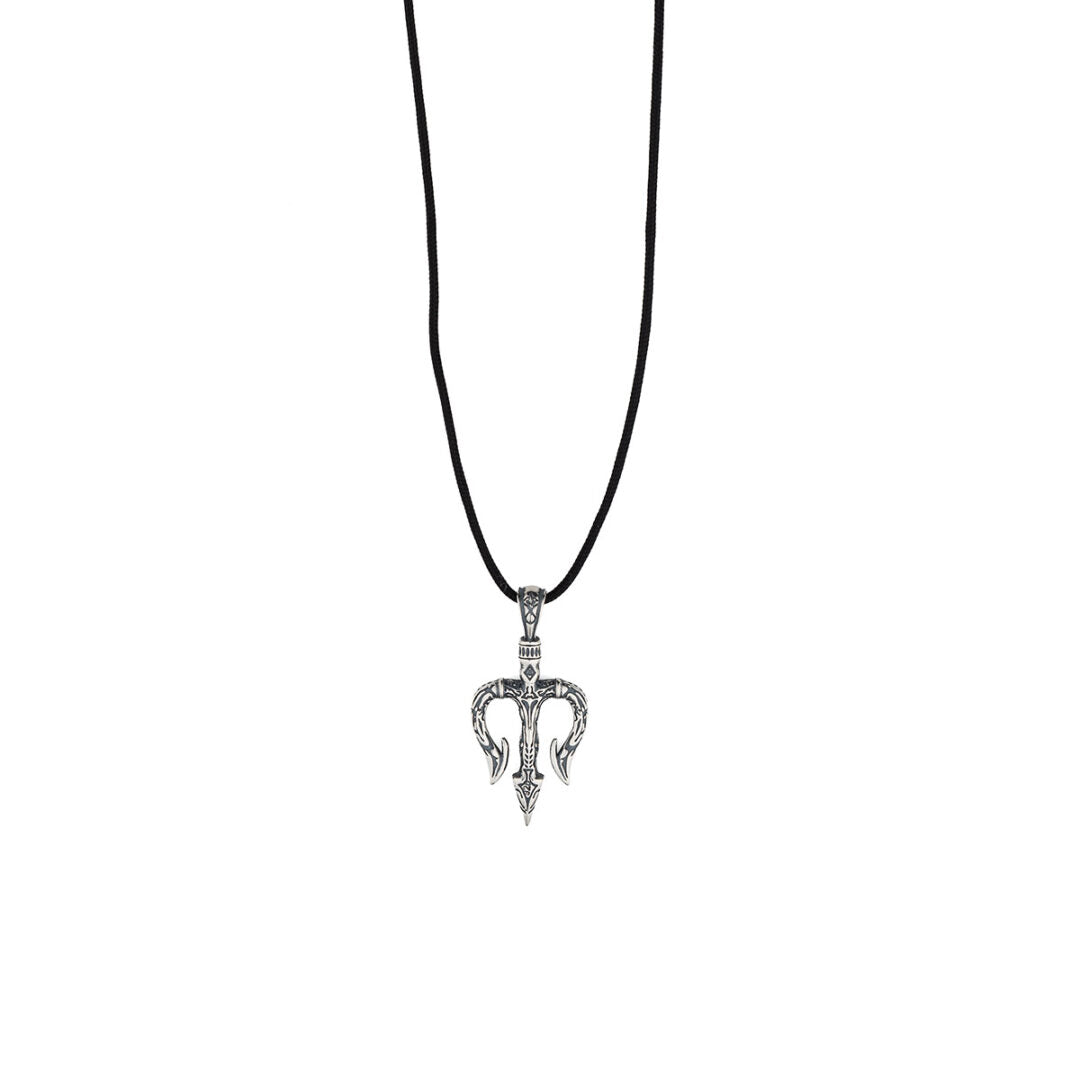 Poseidon's Trident Cord Necklace in 925 Sterling Silver