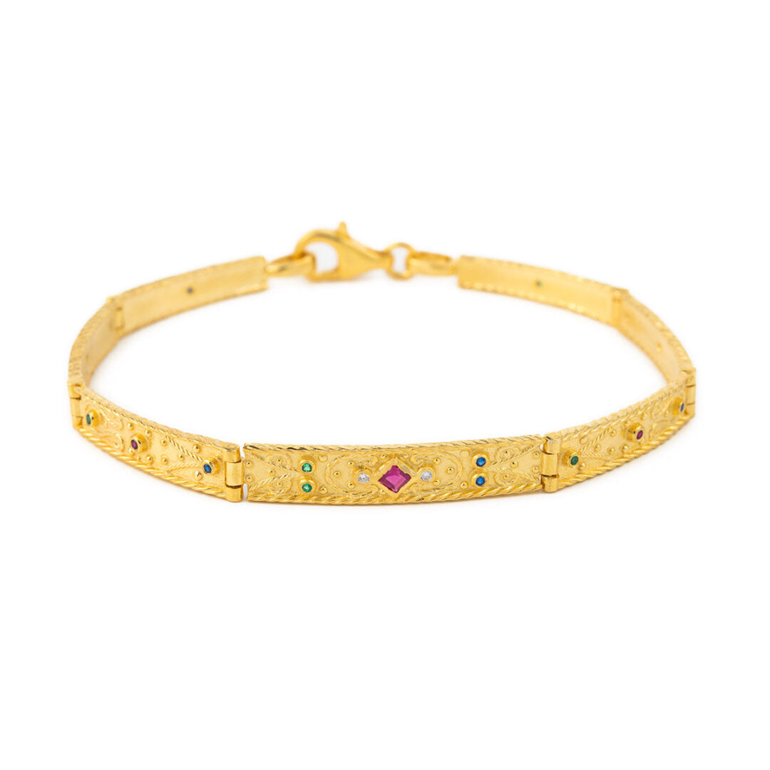 Byzantine Bracelet with Crystal in Sterling Silver and Gold Plated