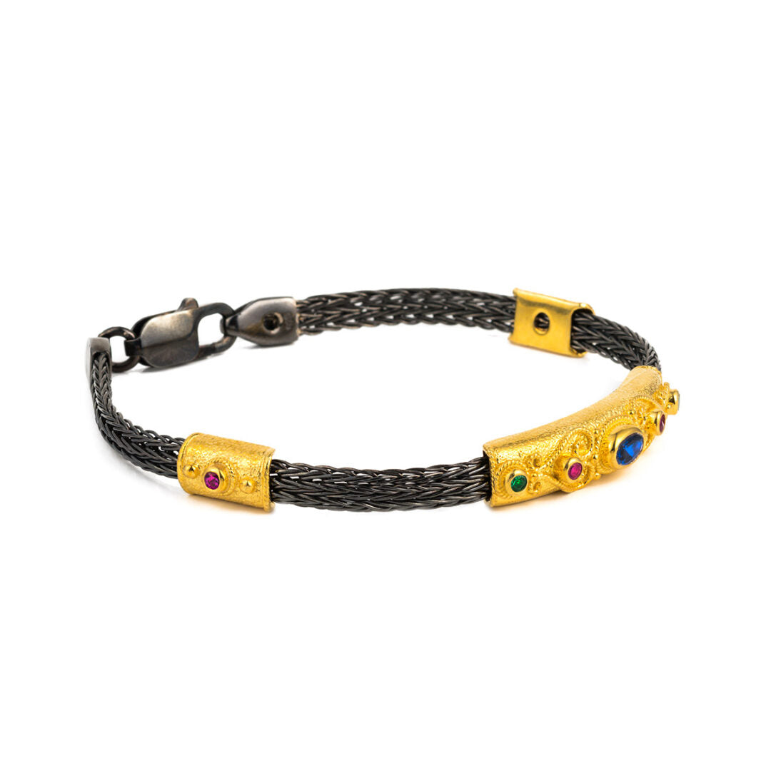 Byzantine Bracelet with Crystals - Sterling Silver Gold Plated