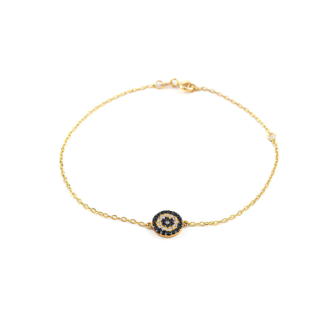 Βραχιόλι Μάτι Κίτρινο Χρυσό 14 Καρατίων με Πέτρες Ζιργκόν