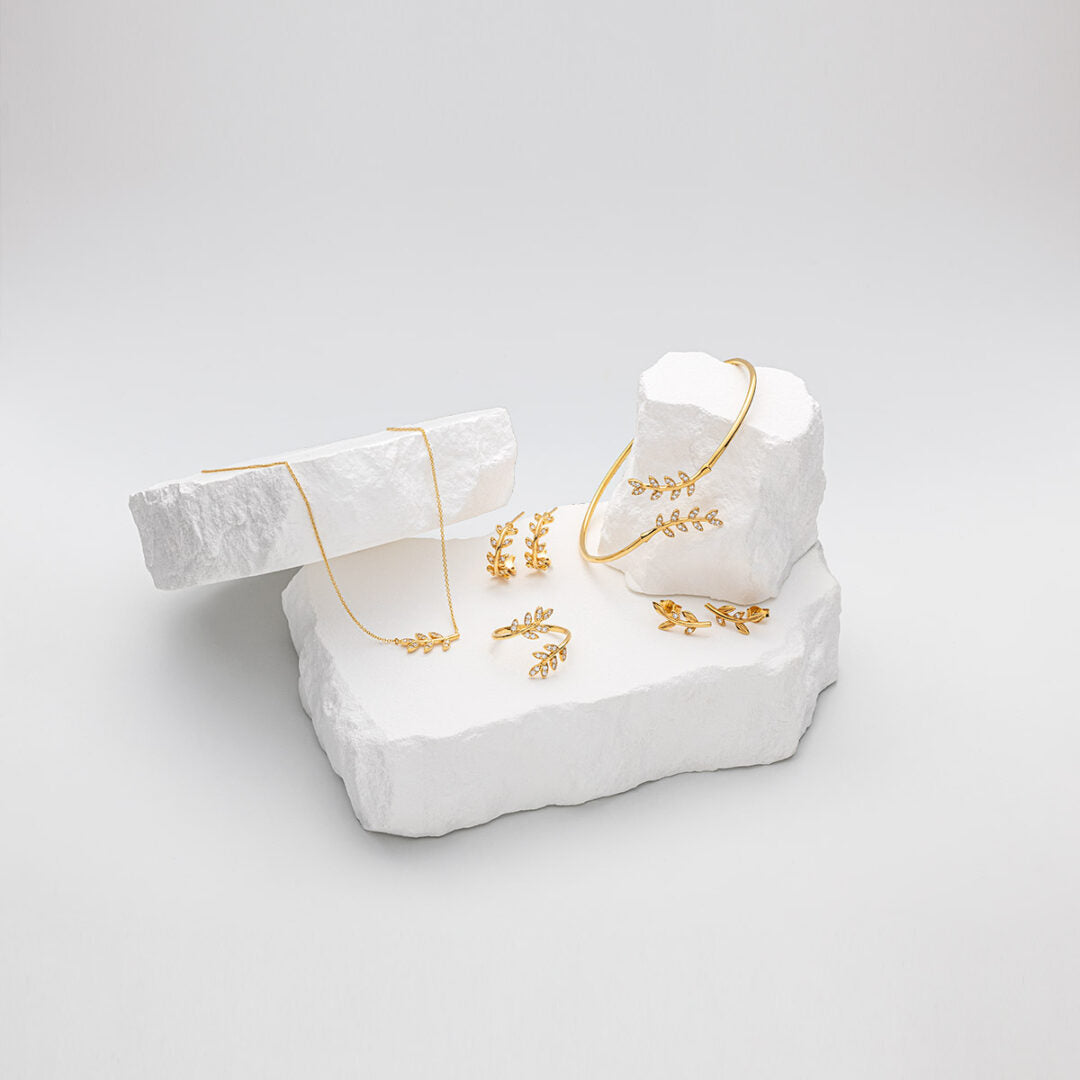 Gold Leaf Cuff Bracelet With Diamonds