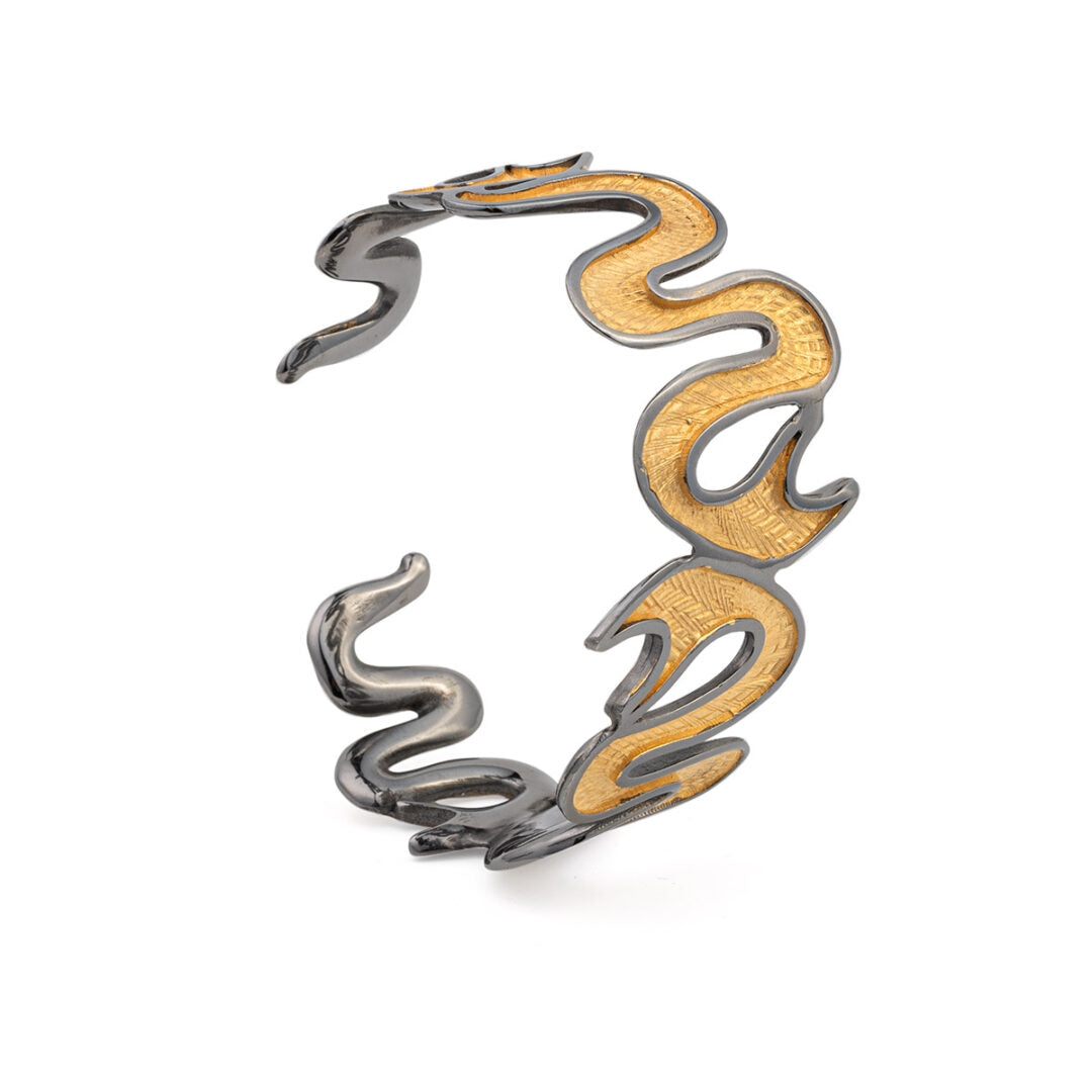 Snake Cuff Bracelet - Sterling Silver and Gold Plated