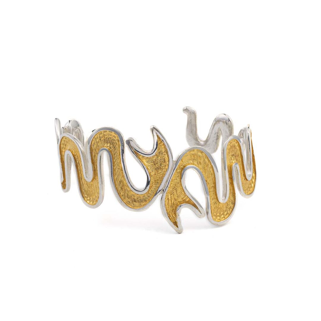 Snake Flexible Cuff Bracelet - 925 Sterling Silver and Gold Plated