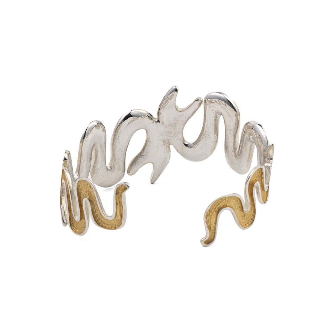 Snake Flexible Cuff Bracelet - 925 Sterling Silver and Gold Plated