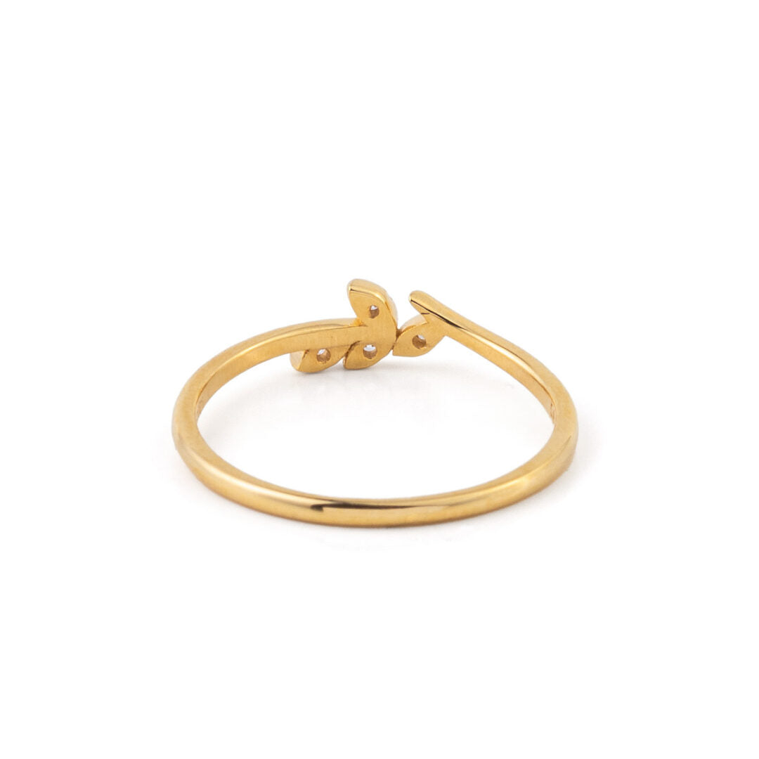 Olive Ring with Zircon – 14K Solid Yellow Gold