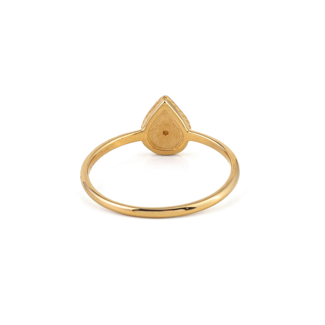 Teardrop Ring with Zircon – 14K Solid Yellow Gold