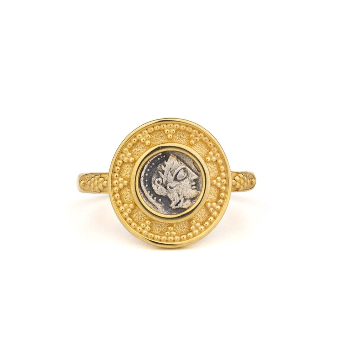 Goddess Athena Round Ring - 14k Gold and Sterling Silver