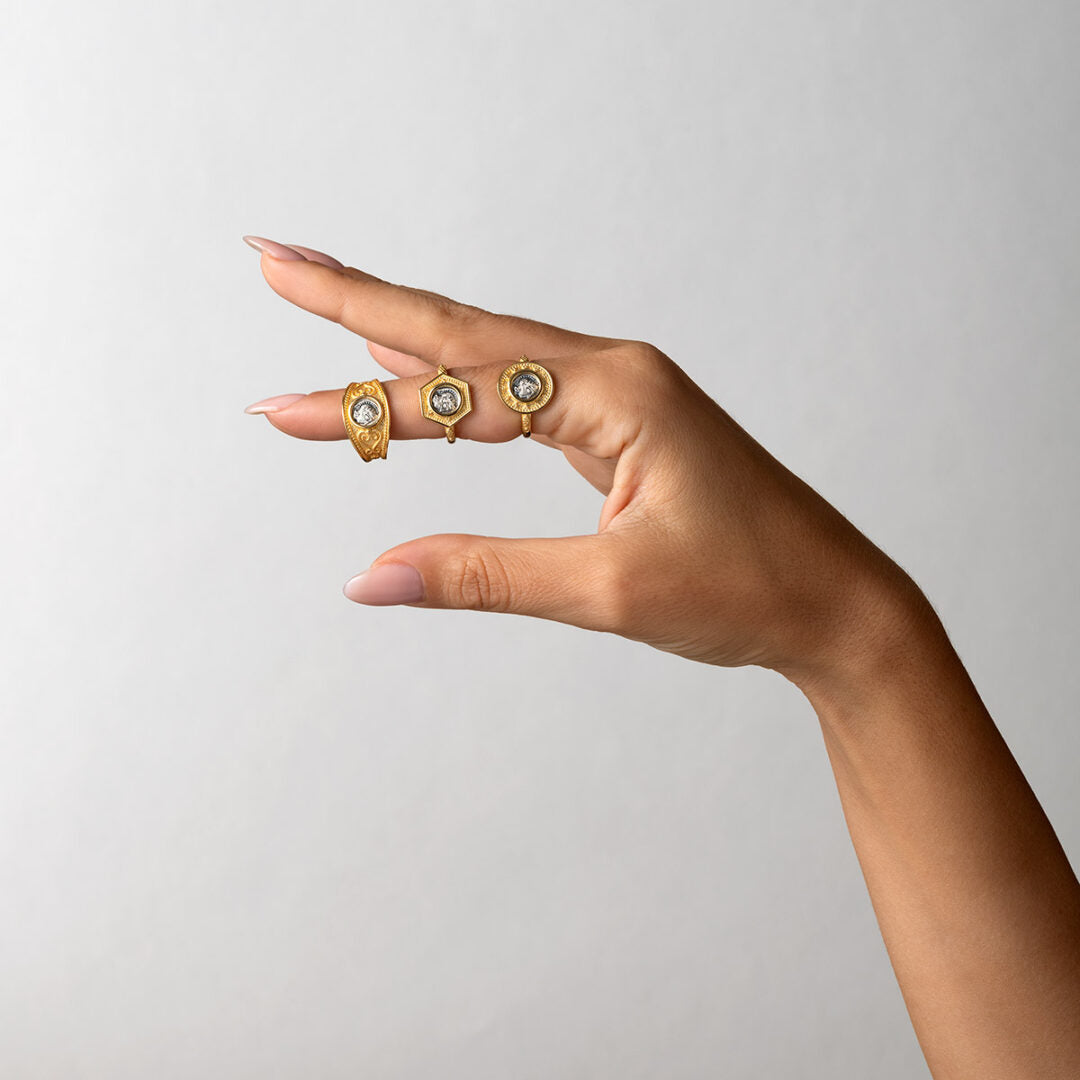 Goddess Athena Polygon Ring - 14k Gold and Sterling Silver
