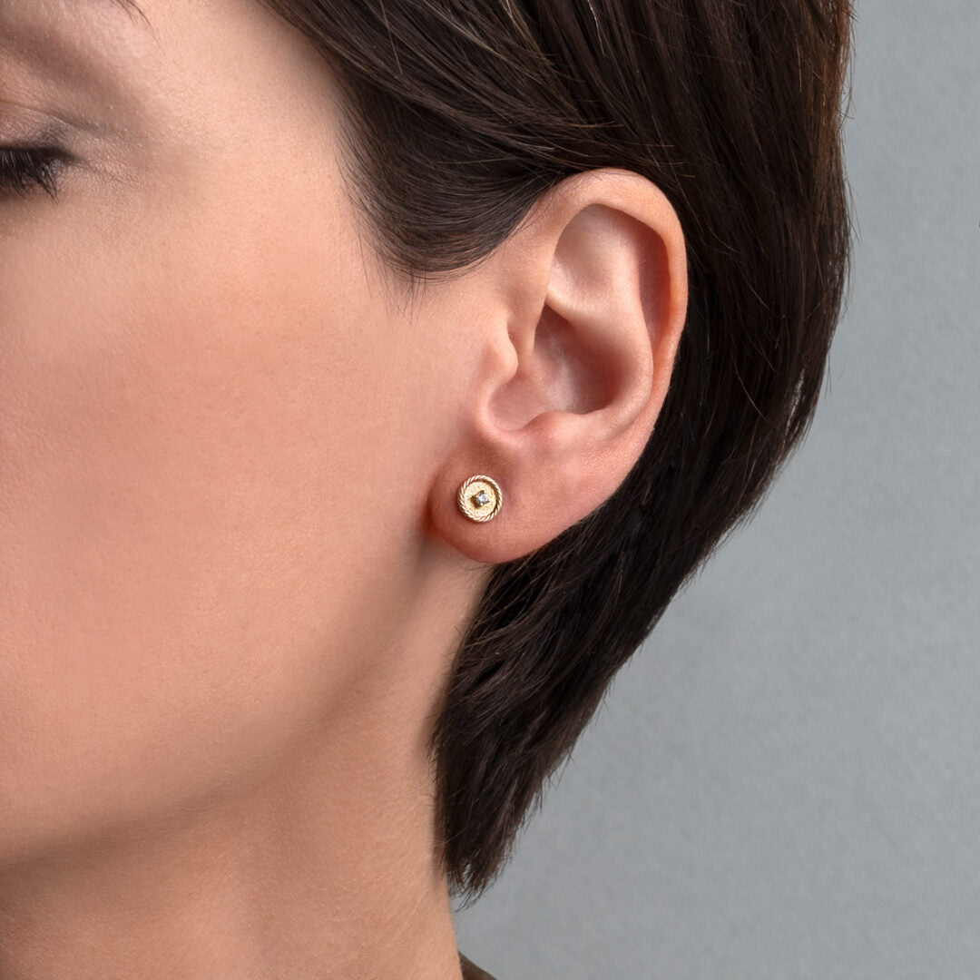 Circle Stud Earrings with Zircon - 9K Gold