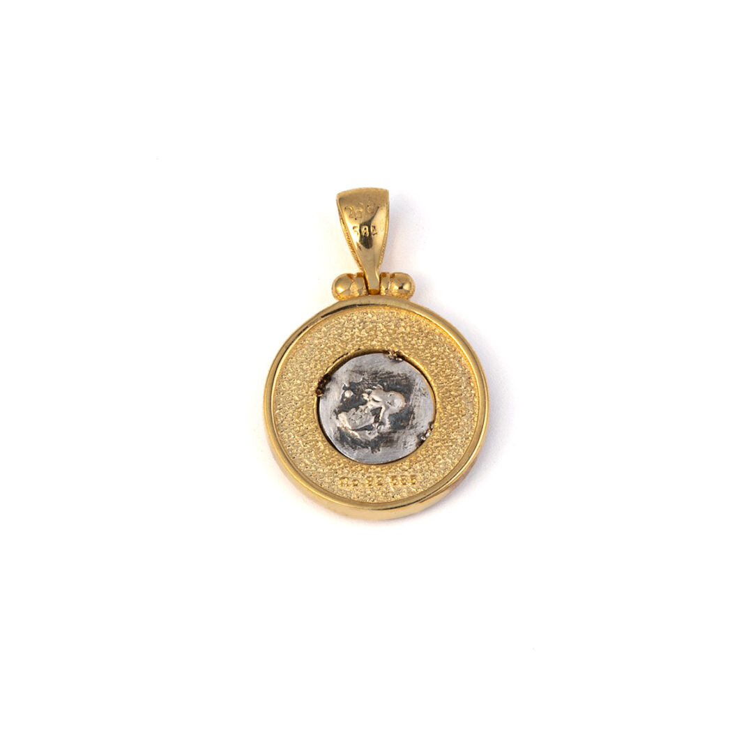 Athena Coin Round Pendant - 14K Gold and Sterling Silver
