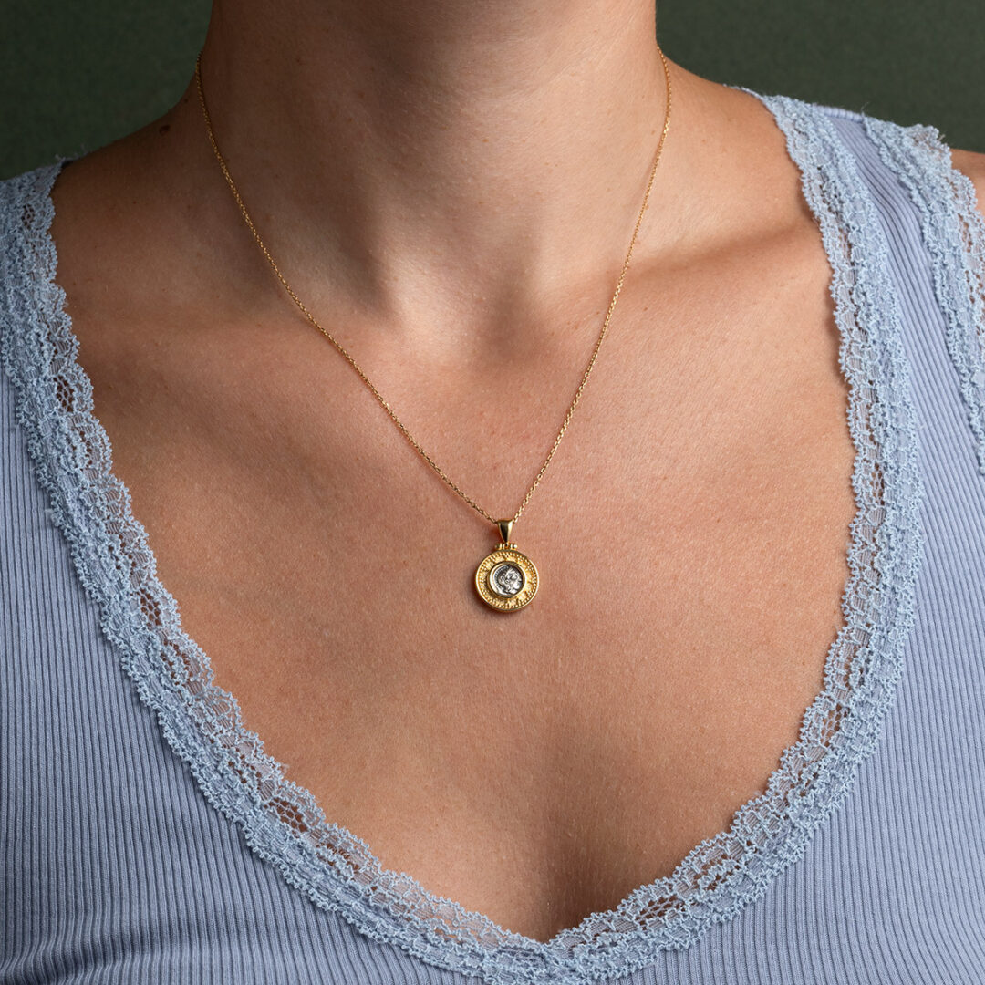 Athena Coin Round Pendant - 14K Gold and Sterling Silver