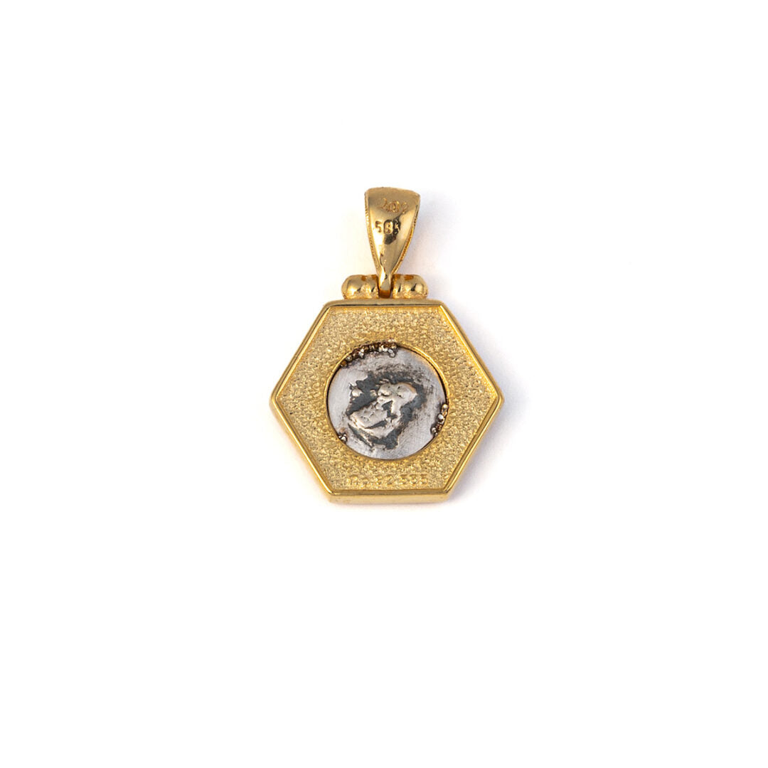 Athena Coin Pentagon Pendant - 14K Gold and Sterling Silver