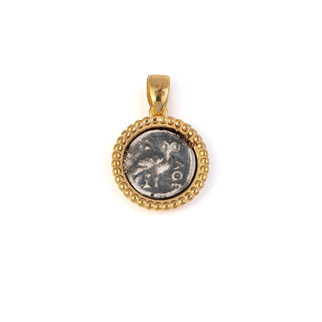 Goddess Athena Coin Round Pendant - 14K Gold and Sterling Silver