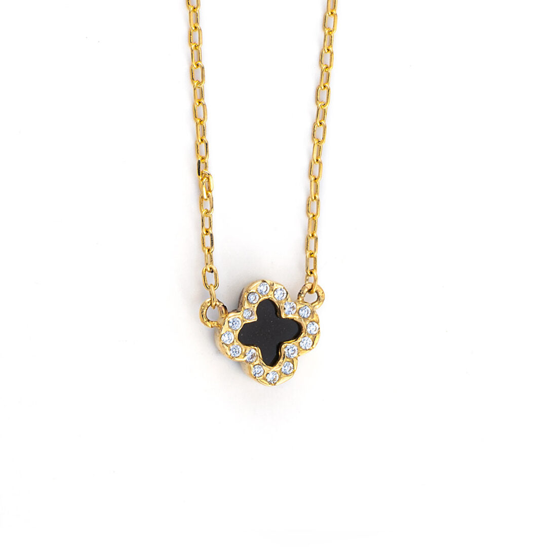 Clover Necklace with Zircon - Gold Plated Silver 925
