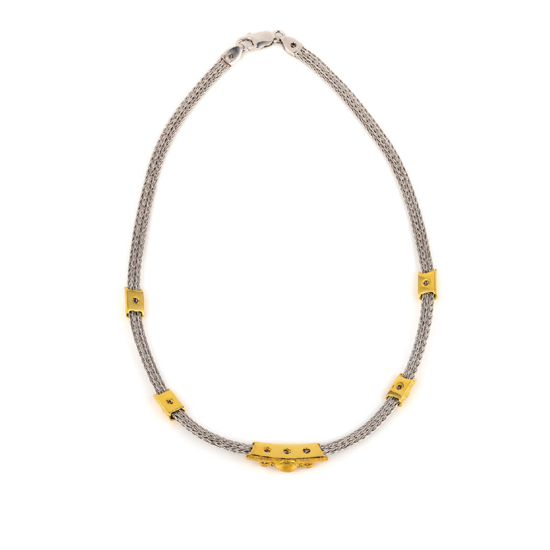 Byzantine Silver Gold Plated Necklace with Pearl and Crystals