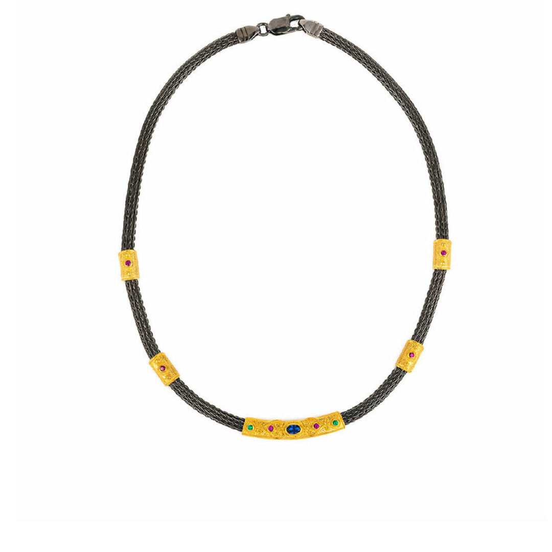 Byzantine Silver Gold Plated Necklace with Crystals