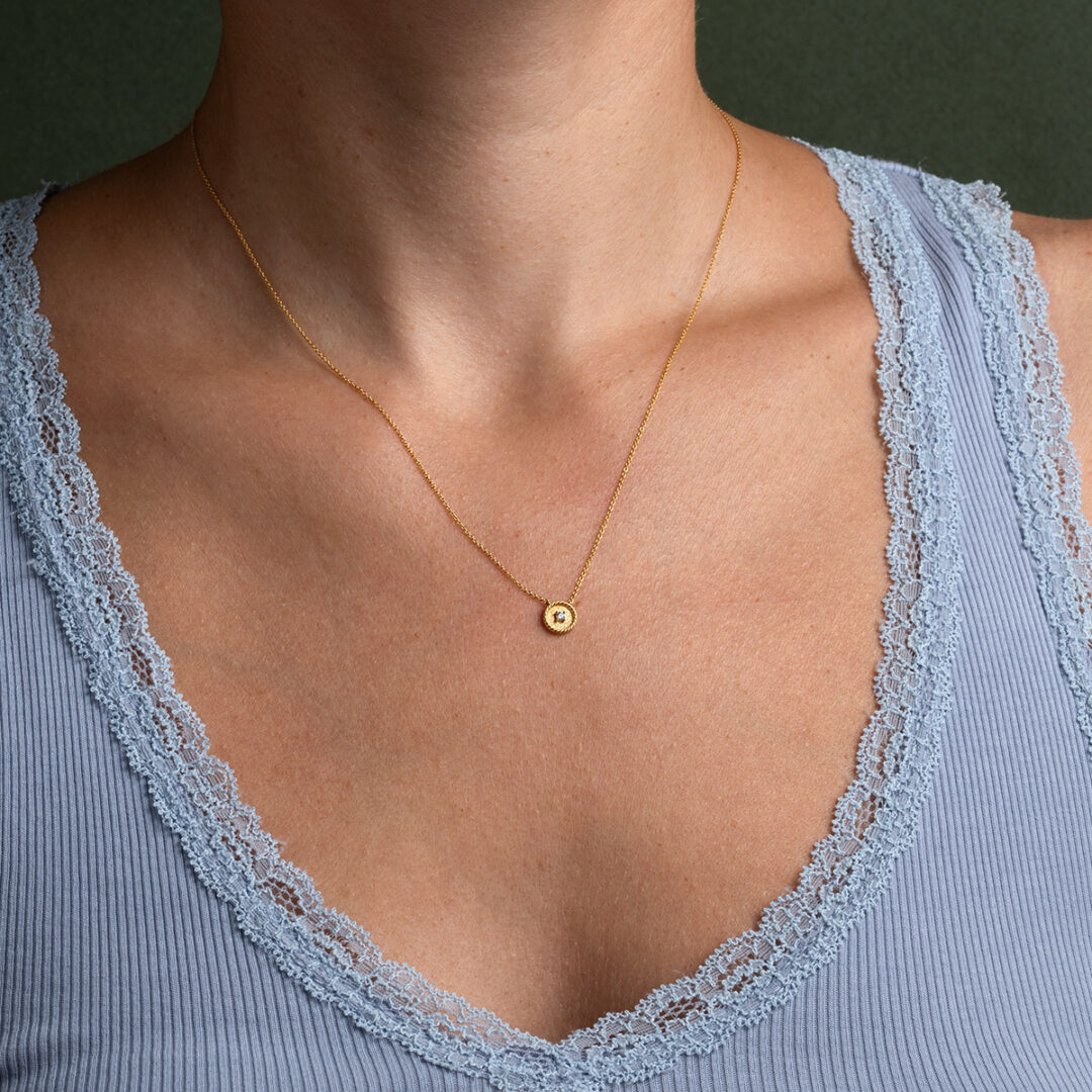 Gold Zircon Necklace - 9K