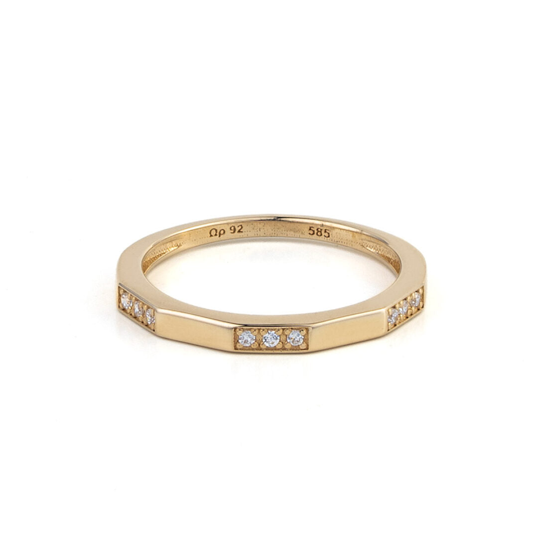Polygon Zircon Ring - 14K Yellow Gold