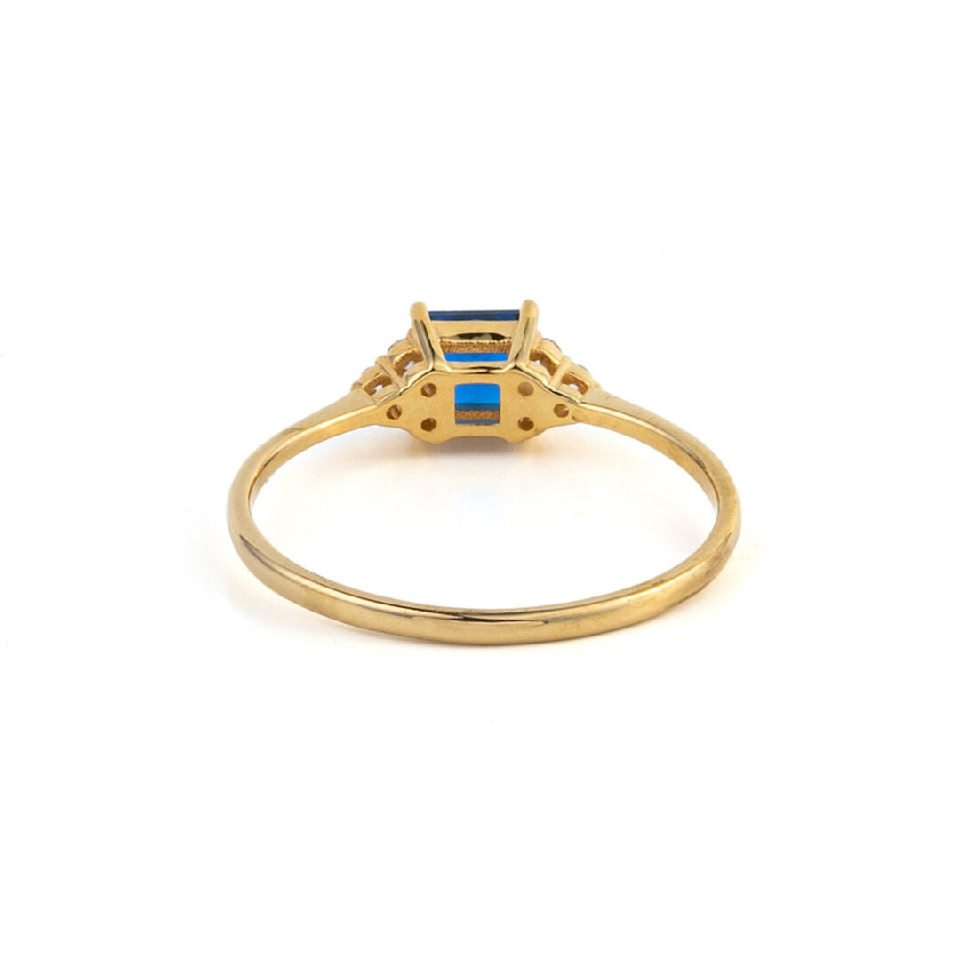 Dainty Blue Stone Ring - 14K Yellow Gold