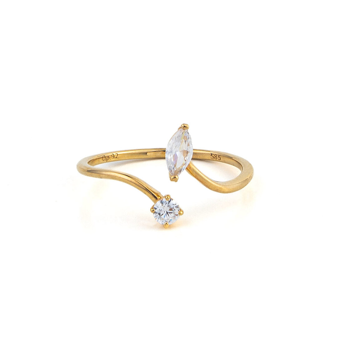 14K Yellow Gold Open Ring with Cubic Zirconia