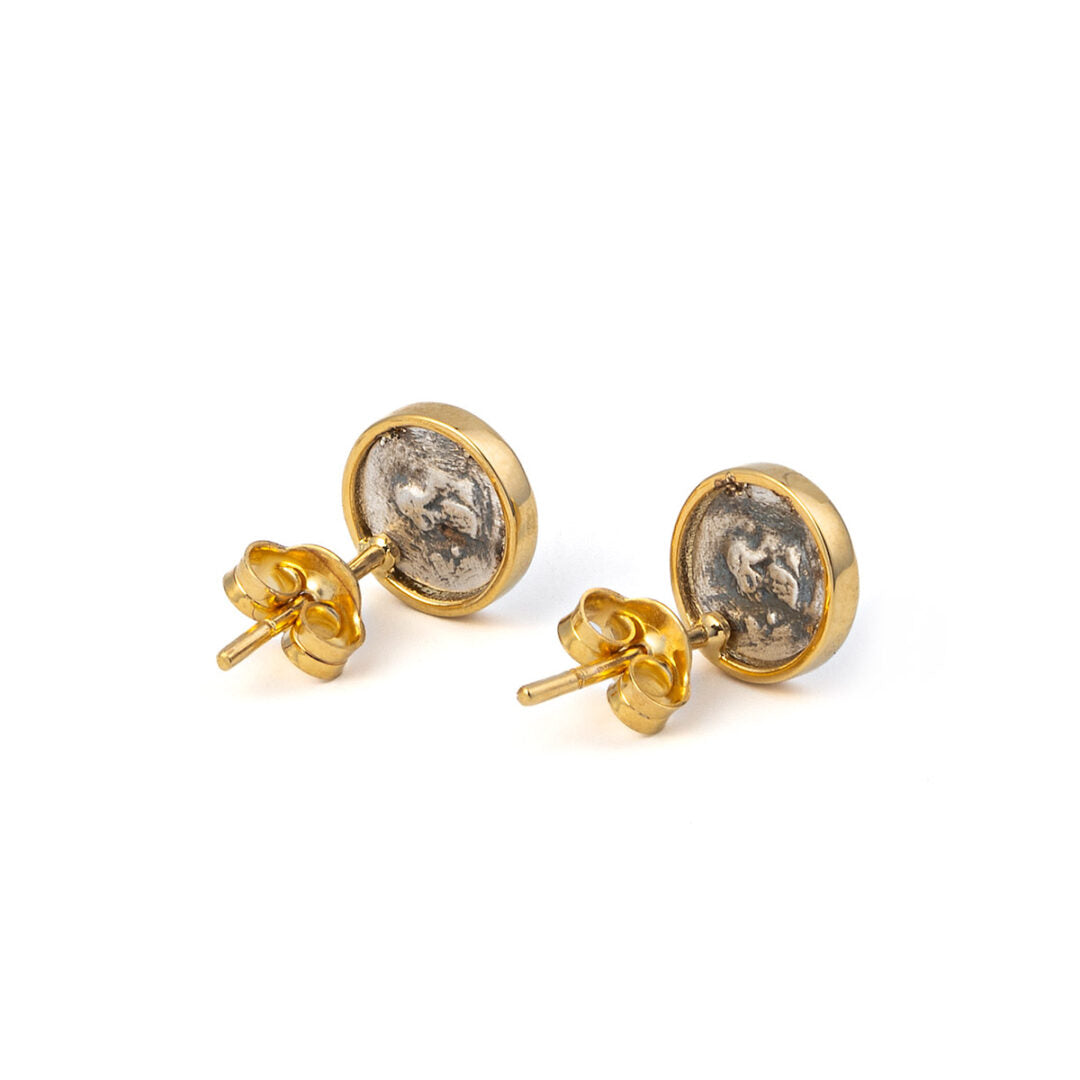 Goddess Athena Coin Earrings - 14K Gold and Sterling Silver