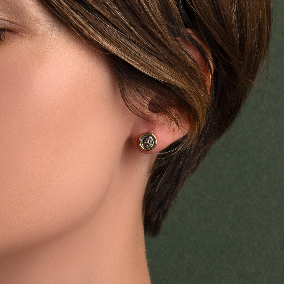 Goddess Athena Coin Earrings - 14K Gold and Sterling Silver