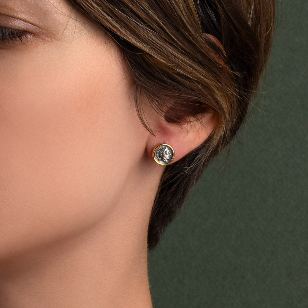Goddess Athena Coin Earrings - 14K Gold and Sterling Silver