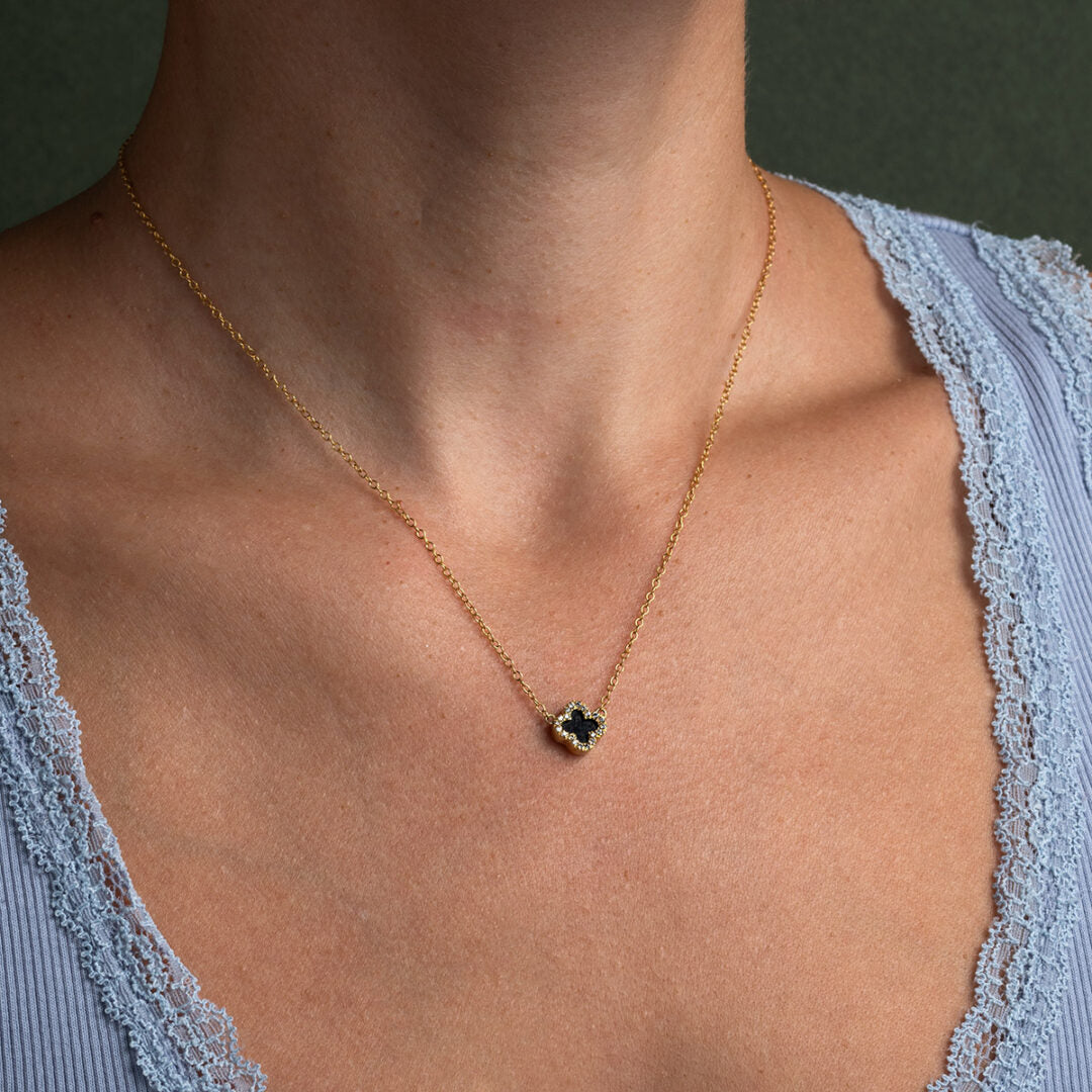 Clover Necklace with Zircon - Gold Plated Silver 925
