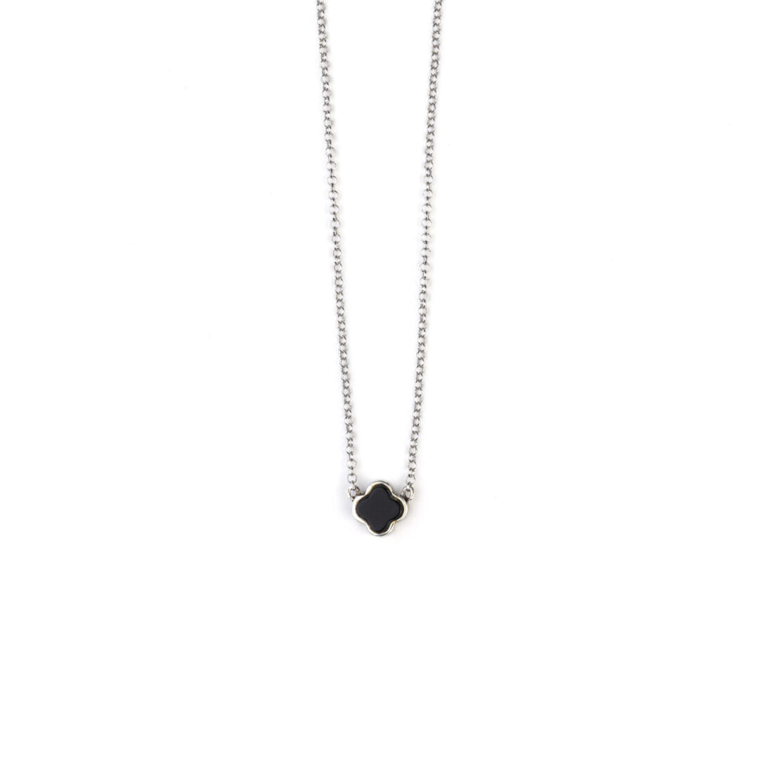 Black Clover Necklace with Zircon - Silver 925