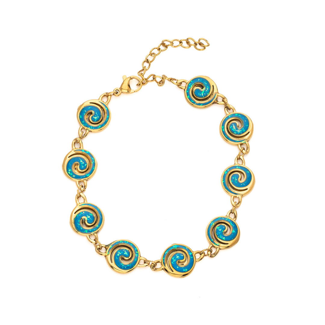 Multi Spiral Bracelet with Ocean Blue Details in Stainless Steel
