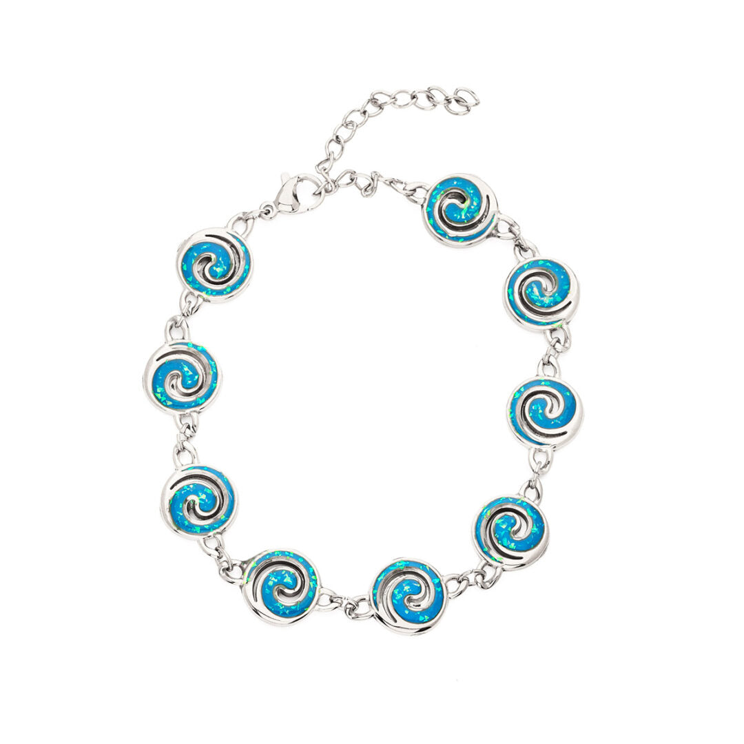 Multi Spiral Bracelet with Ocean Blue Details in Stainless Steel — Silver