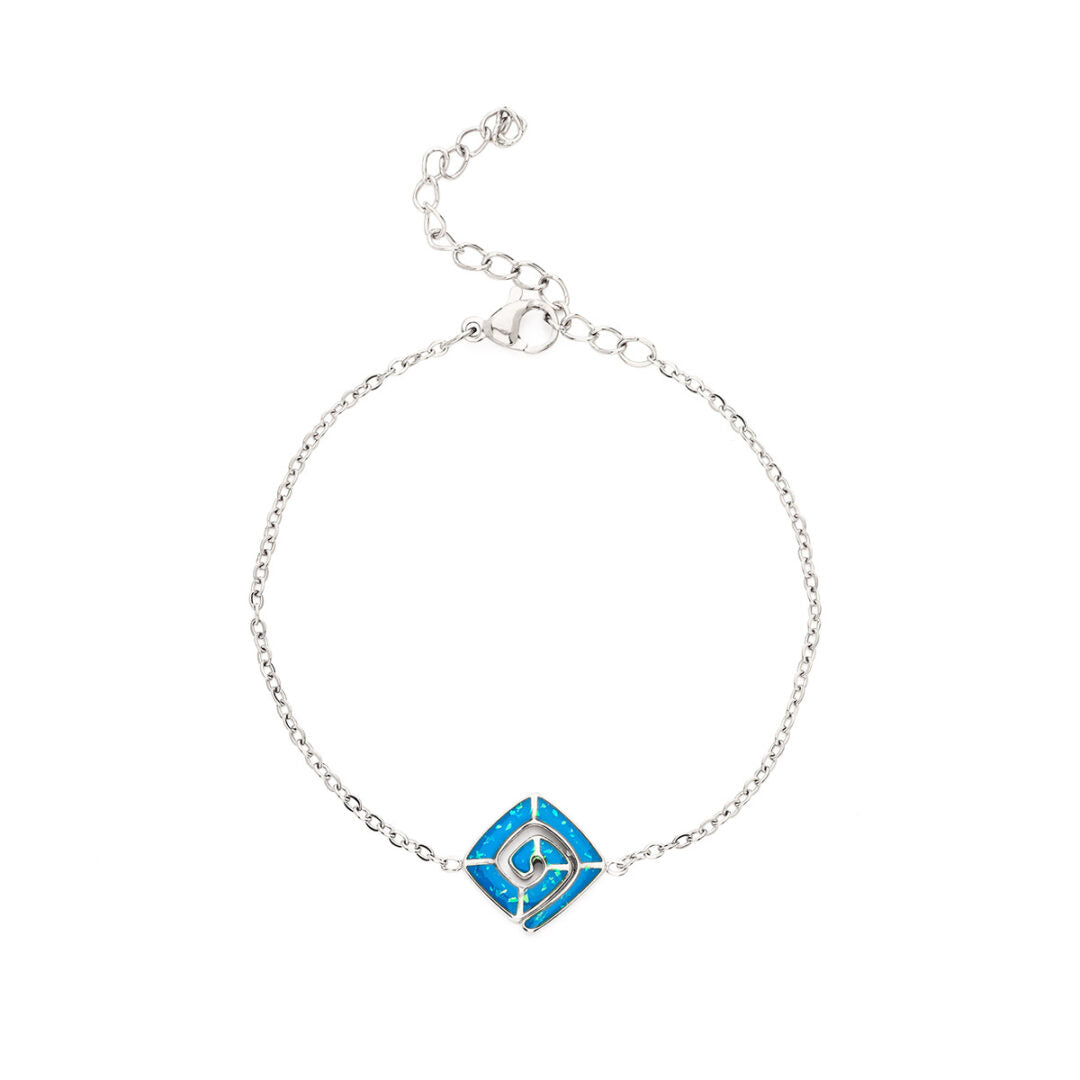 Greek Key Bracelet with Ocean Blue Details in Stainless Steel — Silver