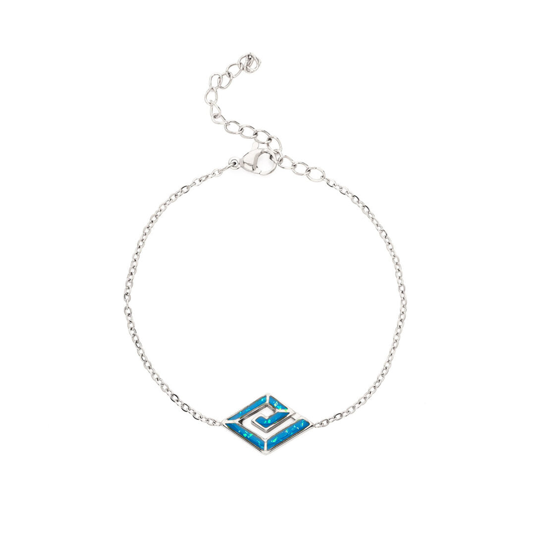 Meandros Bracelet with Ocean Blue Details in Stainless Steel