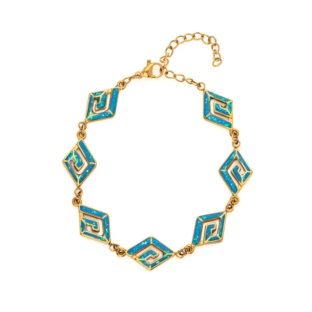 Multi Greek Key Bracelet with Ocean Blue Details in Stainless Steel