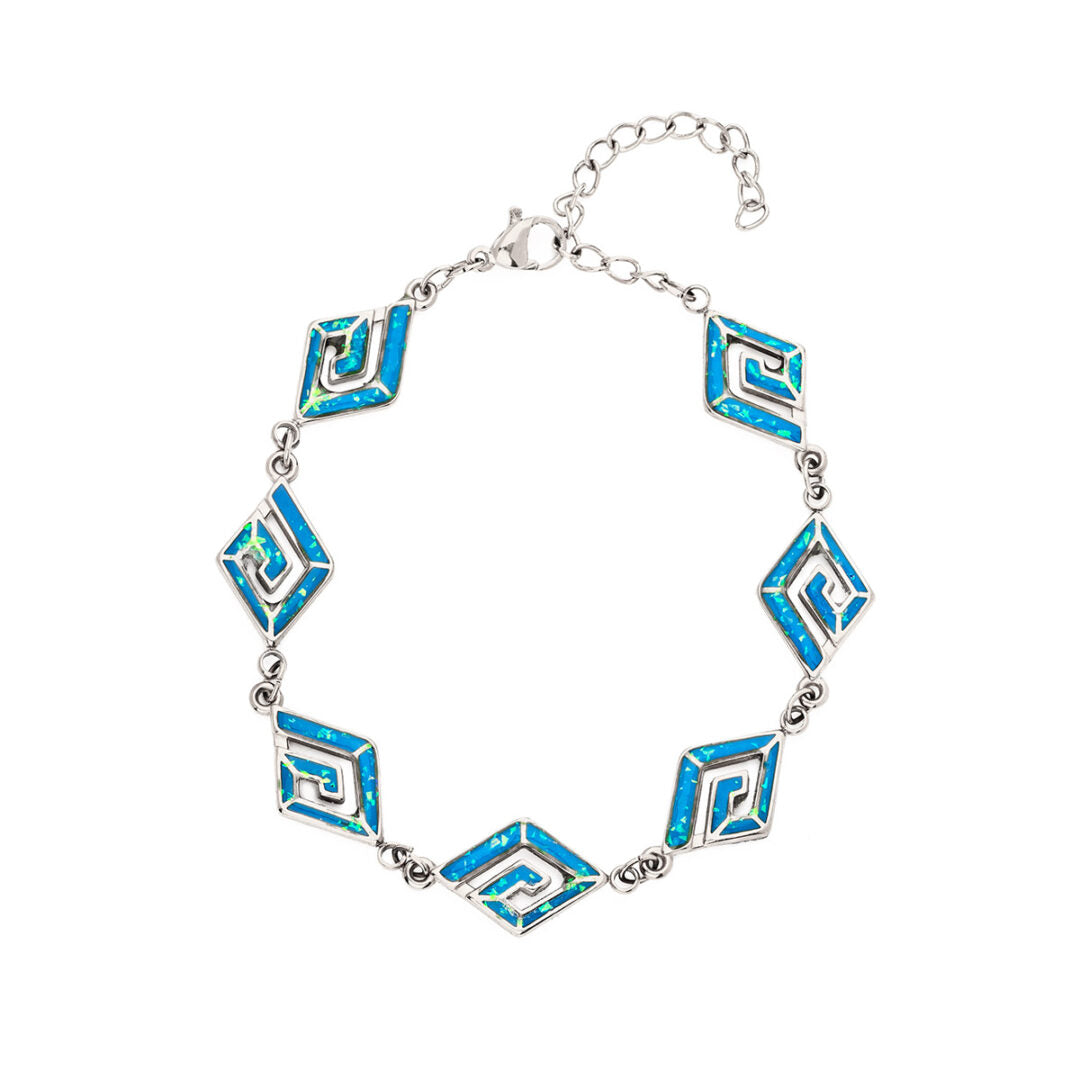 Multi Greek Key Bracelet with Ocean Blue Details in Stainless Steel — Silver