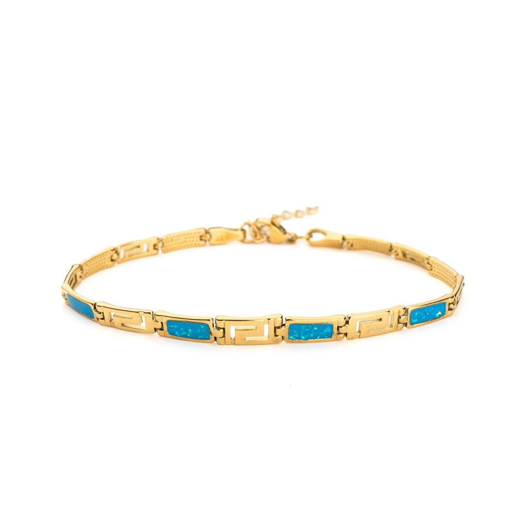 Meander Link Bracelet with Ocean Blue Details in Stainless Steel