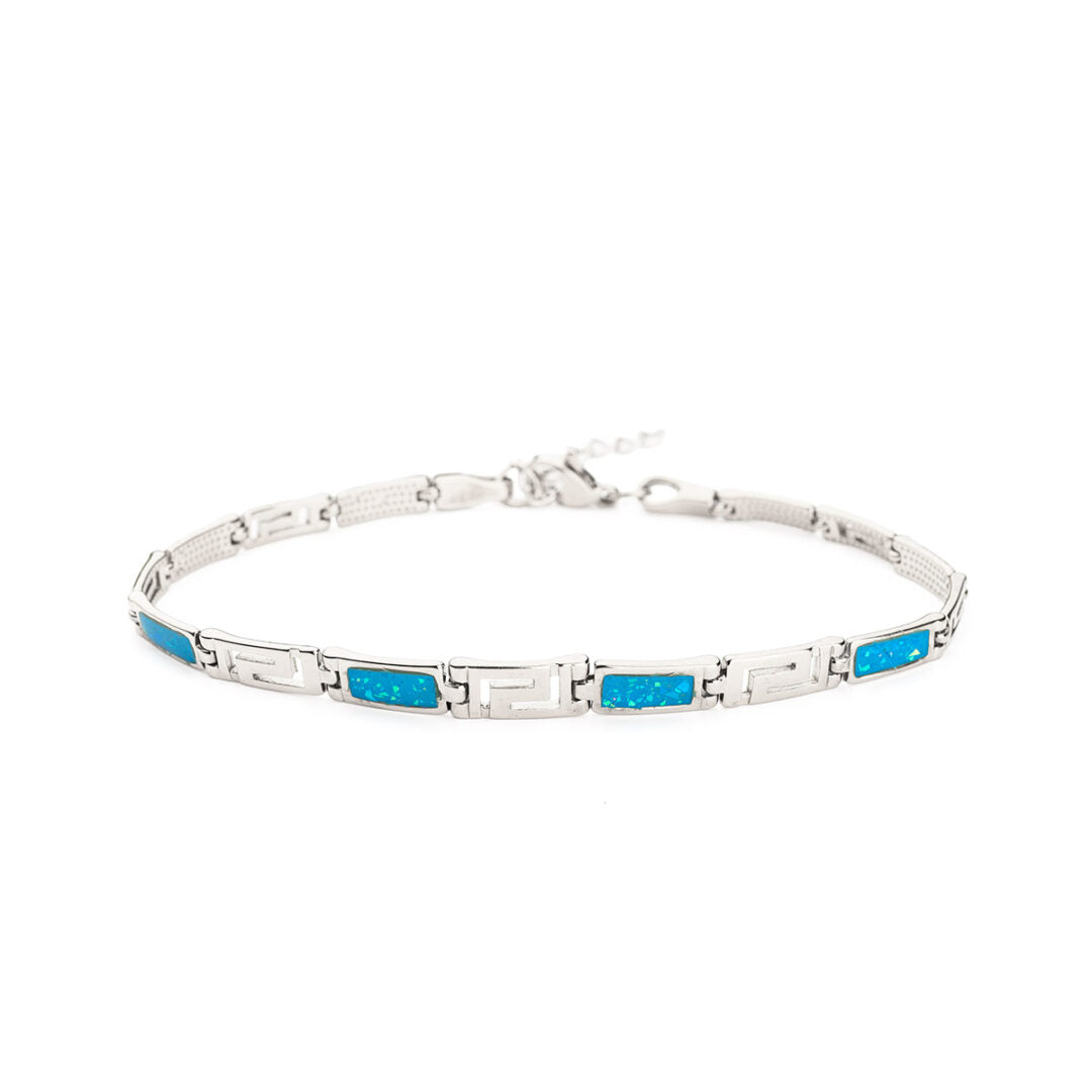 Meander Link Bracelet with Ocean Blue Details in Stainless Steel — Silver