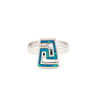 Greek Key Ring with Ocean Blue Details in Stainless Steel — Silver