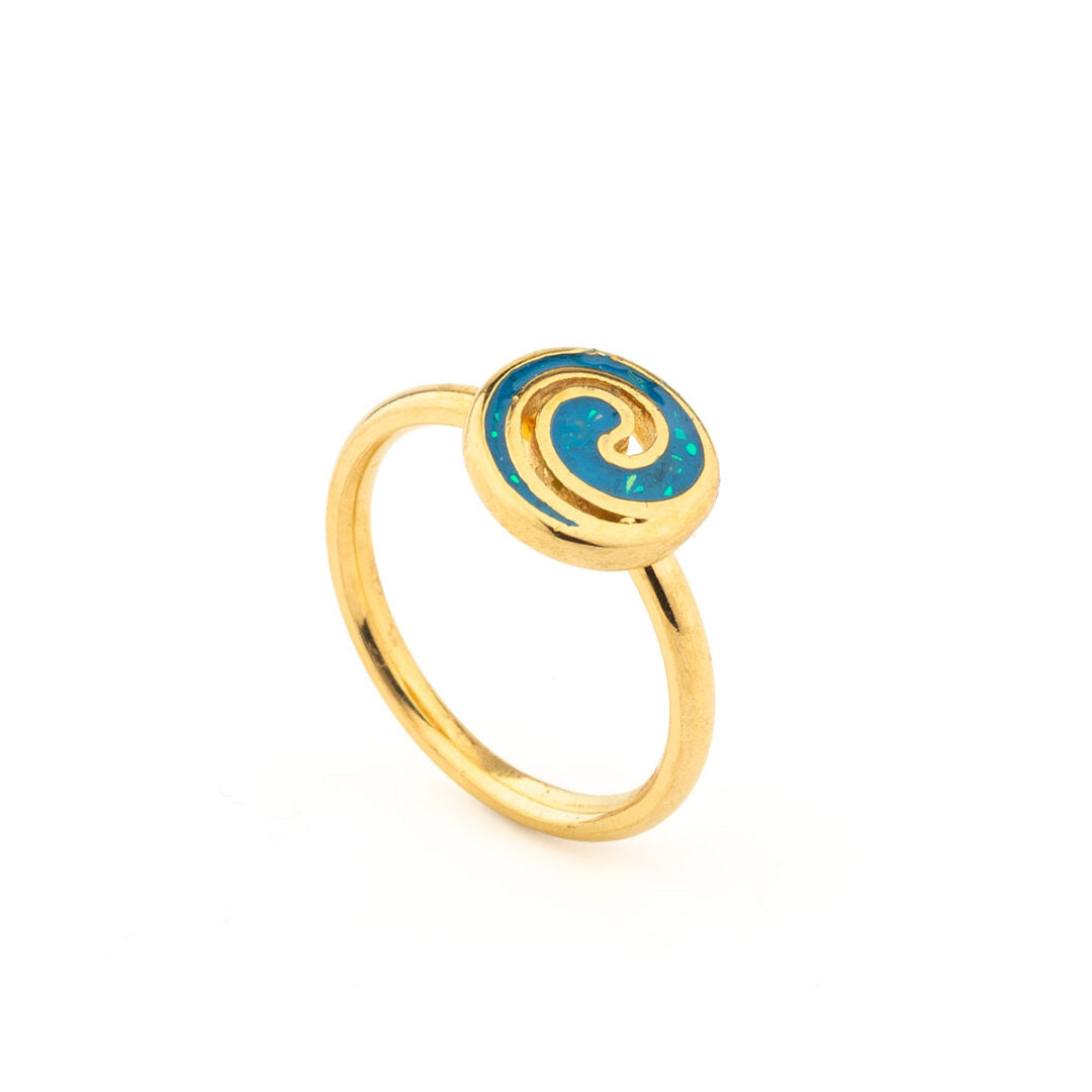 Spiral Ring with Ocean Blue Details in Stainless Steel — Silver
