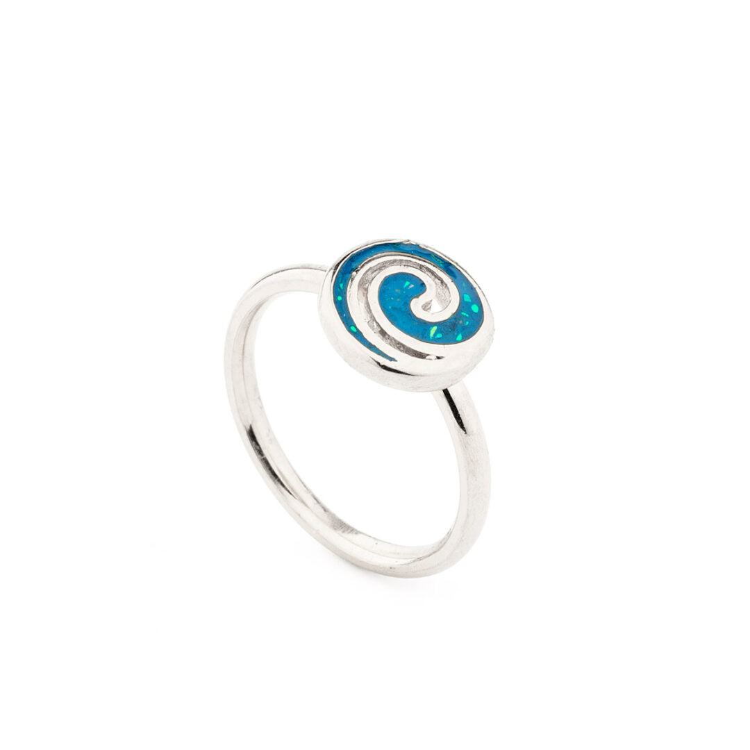 Spiral Ring with Ocean Blue Details in Stainless Steel — Silver